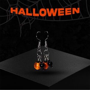 Dark Orange & Black Pumpkin Patch Drop Earrings